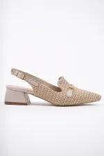 Muggo HERJEE Pointed Toe Open Back Woven Women's Casual Low Heel Shoes