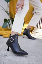 Muggo MONİCA Garantili Hakiki Deri Kemer ve Toka Detaylı Fermuarlı İnce Topuklu Kadın Bot 