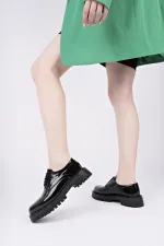 Muggo BLANCA  Bağcıklı Hakiki Deri Kalın Taban Günlük Casual Makosen Kadın Loafer Ayakkabı