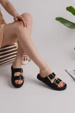 Muggo GOLDY Women's Double Buckle Adjustable Comfortable Sole Casual Slippers Muggo GOLDY Women's Double Buckle Adjustable Comfortable Sole Casual Slippers