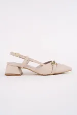 Muggo ELVİA Sivri Burun Arkası Açık Metal Aksesuarlı Kadın Kısa Topuklu Ayakkabı