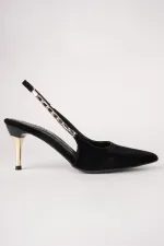 Muggo VİVARA Zincir Detaylı Sivri Burun Arkası Açık Kadın Topuklu Ayakkabı