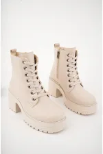 Muggo GRAZi Garantili Kalın Taban Platform Topuklu Fermuarlı Bağcıklı Kadın Bot