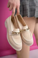 Muggo VIOLA Guaranteed Knitted Women's Loafer Casual Shoes with Metal Buckle