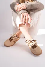 Muggo TAUPE Double Lace-Up Women's Casual Sneaker Sports Shoes