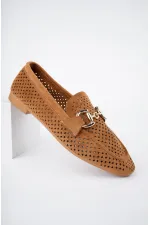 Muggo PHUKET Guaranteed Metal Buckle Laser-Cut Breathable Leather Women's Loafer Casual Shoes Muggo PHUKET Guaranteed Metal Buckle Laser-Cut Breathable Leather Women's Loafer Casual Shoes