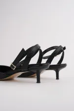 Muggo KICK Women's Crocodile Pattern Pointed Toe Thin Heel Ankle Strap Shoes