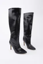 Bottes pour femmes Muggo CLARISSA à bout pointu et talon fin, motif crocodile