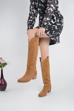 Bottes de cowboy pour femmes Muggo RODEO avec détails de surpiqûres et talon épais 