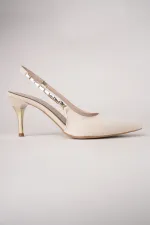 Muggo VİVARA Zincir Detaylı Sivri Burun Arkası Açık Kadın Topuklu Ayakkabı