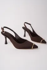 Muggo OURELİA Gold Yüzük Detaylı Sivri Burun Arkası Açık Kadın Topuklu Ayakkabı