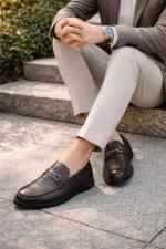 Chaussures décontractées pour hommes Muggo ALFRED en cuir véritable avec boucle en métal et semelle confortable