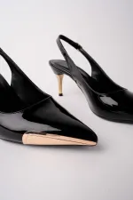 Muggo ZENITH Metal Toe Detail Pointed Toe Open Back Women's High Heel Shoes