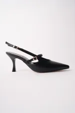 Muggo ANJELA Belt Detail Pointed Toe Open Back Women's High Heel Shoes