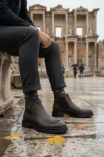 Bottes d'hiver pour hommes Muggo LUXOR en cuir véritable avec fermeture éclair