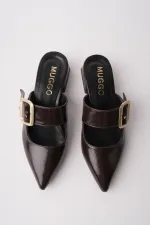 Muggo DESTİNY Gold Tokalı Tek Bant Sivri Burun Kadın Topuklu Terlik