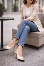 Muggo PURELINE Patent Leather Pointed Toe Thin Heel Open Back Women's High Heels