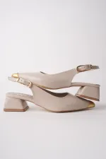 Chaussures à talons bas pour femmes Muggo CHANCE, bout pointu doré et talon ouvert à l'arrière, avec détail sur les orteils