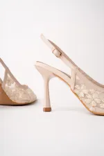 Chaussures habillées pour femmes Muggo ARIS à bout pointu et talon fin, ornées de dentelle