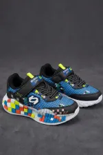 Muggo BLOCK Colorful Block Sole Velcro and Lace-up Kids' Sneaker Sports Shoes