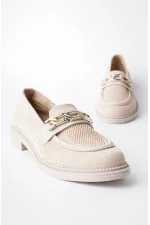 Muggo VIOLA Guaranteed Knitted Women's Loafer Casual Shoes with Metal Buckle