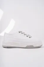 Muggo CARİNA Kalın Taban Keten Kumaş Bağcıklı Kadın Günlük Sneaker Spor Ayakkabı