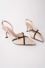 Chaussures à talons hauts pour femmes Muggo ICONS à bout pointu, talon ouvert et ceinture à deux brides