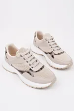 Muggo MELODY Kadın Kalın Taban Günlük Leopar Desenli Bağcıklı Sneaker Spor Ayakkabı