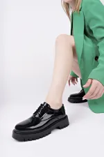 Muggo BLANCA  Bağcıklı Hakiki Deri Kalın Taban Günlük Casual Makosen Kadın Loafer Ayakkabı