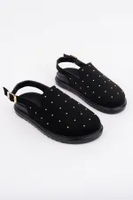 Muggo LİLOW Süet Deri Gold Zımbalı Ayarlanabilir Tokalı Günlük Rahat Önü Kapalı Kadın Sandalet