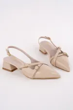 Muggo LUMINA Pointed Toe Open Back Belt Detail Two Strap Women's Low Heel Shoes