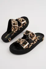 Muggo GOLDY Women's Double Buckle Adjustable Comfortable Sole Casual Slippers