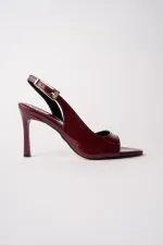 Muggo PURELINE Patent Leather Pointed Toe Thin Heel Open Back Women's High Heels