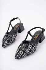 Muggo JUMANİ Sivri Burun Tokalı Arkası Açık Klasik Kısa Topuklu Kadın Ayakkabı