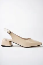 Muggo LOİS Garantili Arkası Açık Kare Burunlu Kadın Kısa Topuklu Ayakkabı