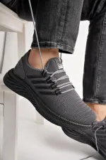 Muggo Montag Garantili Günlük Ortopedik Kaymaz Taban Bağcıklı Çizgili Erkek Sneaker Spor Ayakkabı