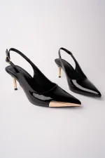 Muggo ZENITH Metal Toe Detail Pointed Toe Open Back Women's High Heel Shoes