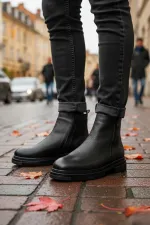 Muggo CHELSEY Genuine Leather Double Zipper Men's Winter Boots