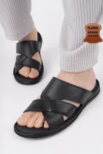 Muggo Eco Guaranteed Men's Casual Genuine Leather Comfortable Soft Sole Orthopedic Slippers