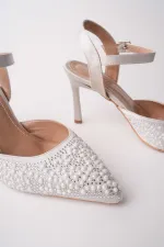 Muggo CLUJ Pearl Embellished Pointed Toe Ankle Strap Women's Dress High Heels