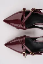 Muggo LUMINA Pointed Toe Open Back Belt Detail Two Strap Women's Low Heel Shoes