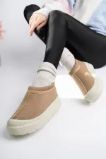 Muggo LUUQ Garantili Kadın Kalın Taban Içi Tüylü Günlük Mini Yarım Bot