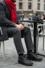 Bottes d'hiver pour hommes Muggo TITAN en cuir véritable doublées de fourrure, fermeture éclair et lacets