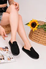 Muggo VİNTAGE Süet Deri Günlük Rahat Önü Kapalı Kadın Loafer Terlik