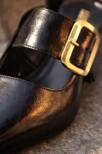 Muggo DESTİNY Gold Tokalı Tek Bant Sivri Burun Kadın Topuklu Terlik