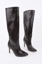 Bottes pour femmes Muggo CLARISSA à bout pointu et talon fin, motif crocodile