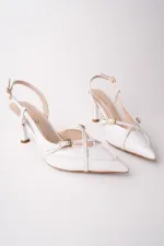 Muggo ICONS Pointed Toe Open Back Belt Detail Two Strap Women's High Heel Shoes