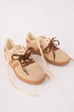 Muggo TAUPE Double Lace-Up Women's Casual Sneaker Sports Shoes