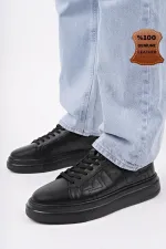 Chaussures de sport décontractées pour hommes Muggo AGONY à semelle épaisse et lacets, en cuir véritable