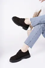 Muggo AMOUR  Bağcıklı Hakiki Deri Kalın Taban Günlük Casual Makosen Kadın Loafer Ayakkabı